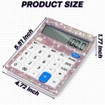Stylish Bling Rhinestone Desktop Calculator 12 Digit Decorative Large LCD Display Office Calculator with Time Alarm Clock for Home School Office Desk Accessory, White - Image 2